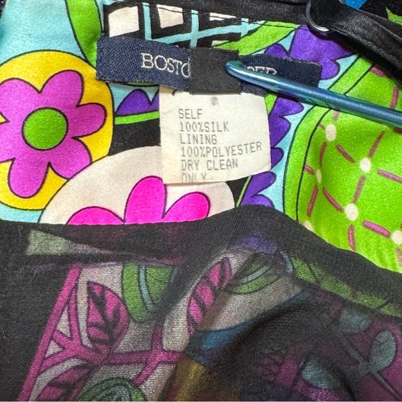 🌻 Boston Proper Silk Dress sz Small Y2K Abstract Psychedelic Retro Bright Party - Picture 8 of 10